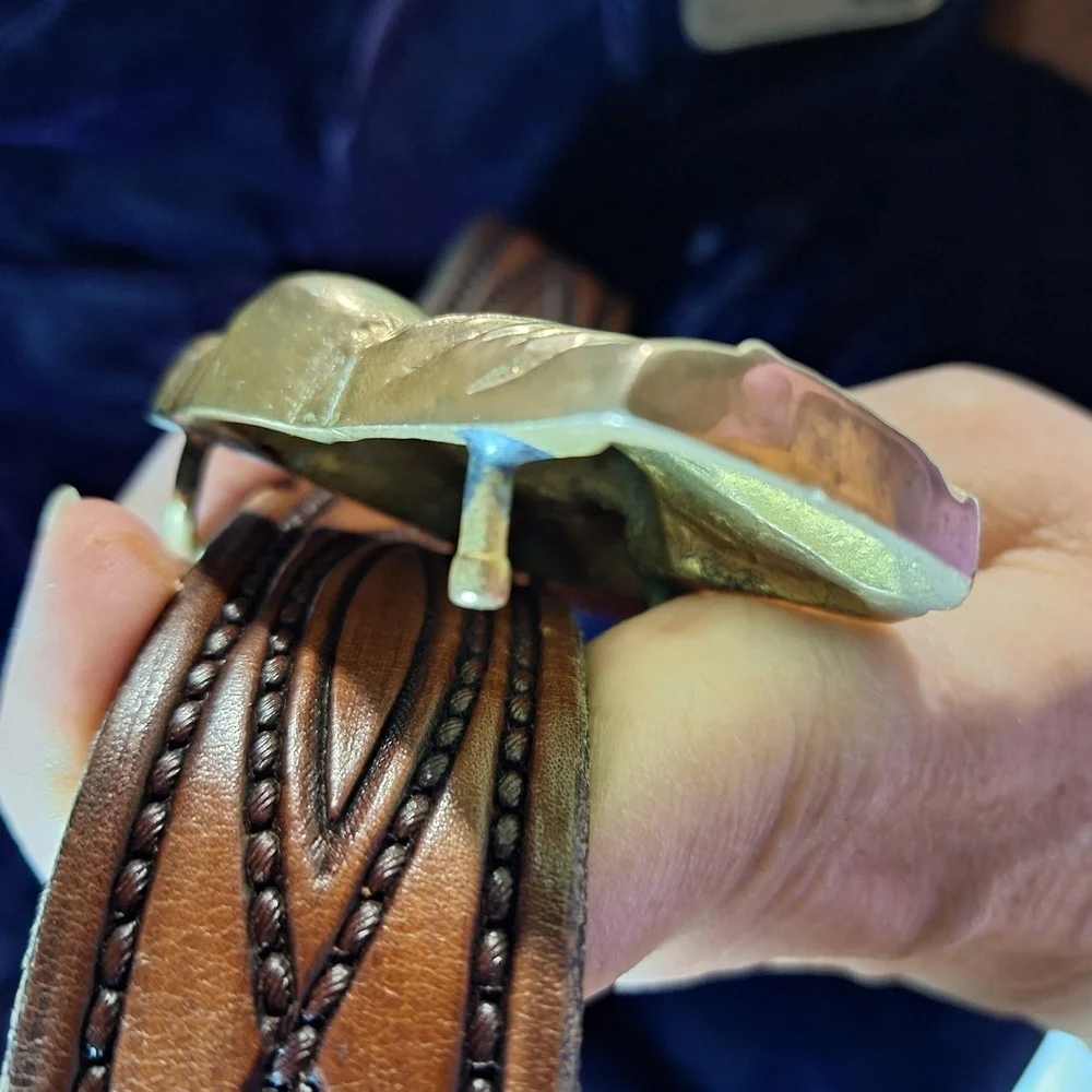 Solid Brass 2 Horse Head Belt Buckle